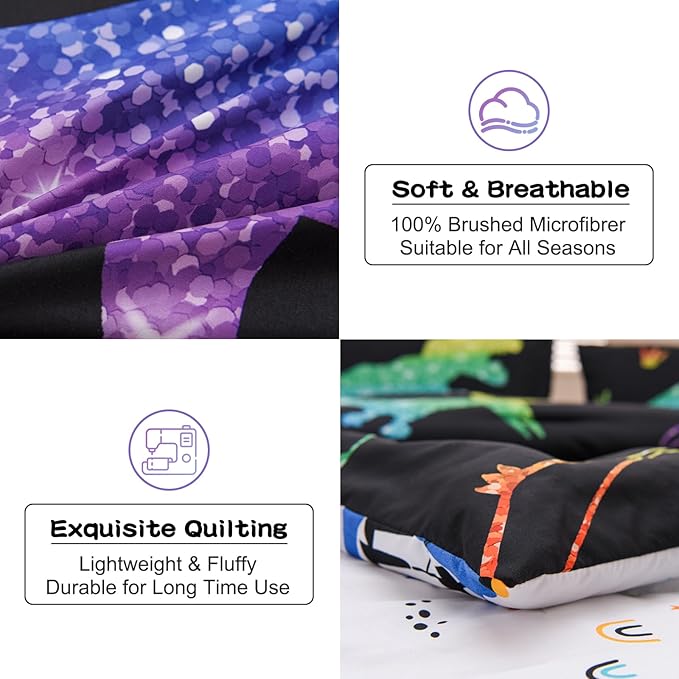 Meeting Story Dinosaur Comforter Set, Fluorescence Gradation Dinosaur Twin Comforter Set, 3 PCS 1 Comforter and 2 Pillowcases in One Bag, All Season Bedspread for Kids Teens Adults（Twin） - LeafyLoom