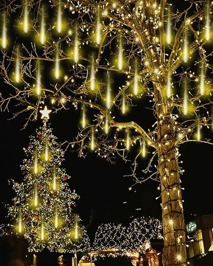 Kwaiffeo Outdoor Christmas Lights, Meteor Shower Lights 12 inch 8 Tube 192 LED Icicle Christmas Lights for Tree Thanksgiving New Year Holiday Party, Wedding Lights Wedding Decorations, Warm White Kwaiffeo