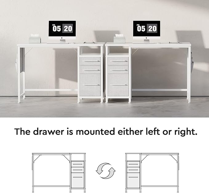 Ｍａｉｈａｉｌ Maihail Small Desk with Drawers, 40 inch Computer Desk with Shelves, Writing Desk with Storage, Small Office Desk with Metal Frame, White - LeafyLoom