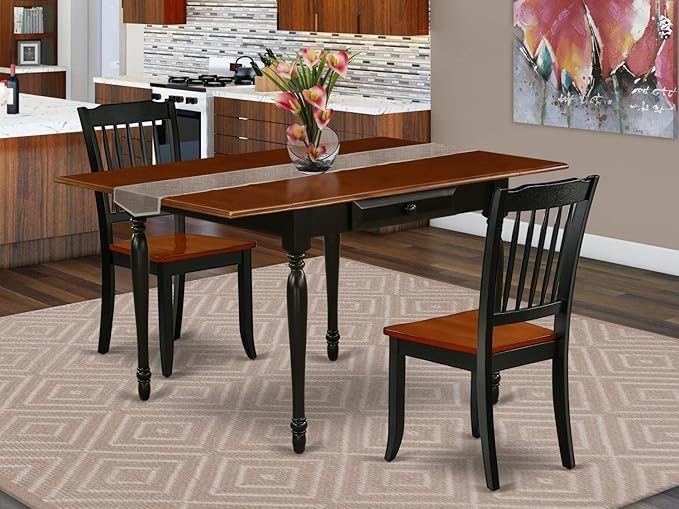 East West Furniture MZDA3-BCH-W Monza 3 Piece Dinette Set for Small Spaces Contains a Rectangle Table with Dropleaf and 2 Kitchen Dining Chairs, 36x54 Inch - LeafyLoom
