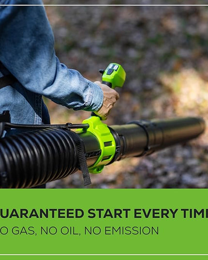 Greenworks 80V (800 CFM) Dual Port Backpack Blower with (2) 5.0 Ah Batteries, Dual Port Rapid Charger - LeafyLoom