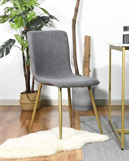 FurnitureR Dining Chairs Set of 4, Upholstered Terry Fabric Accent Side Chair Armless Mid-Back with Metal Legs for Living Room Kitchen Dining Room, Dark Grey - LeafyLoom