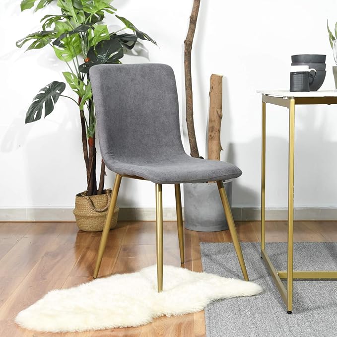 FurnitureR Dining Chairs Set of 4, Upholstered Terry Fabric Accent Side Chair Armless Mid-Back with Metal Legs for Living Room Kitchen Dining Room, Dark Grey - LeafyLoom
