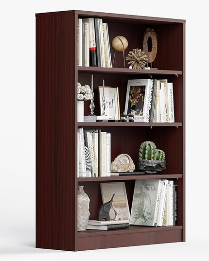 Farini 4 Shelf boockase Display Bookcase Freestanding Wooden Bookshelves for Home Office Living Room,48 Inch Height,Mahogany - LeafyLoom