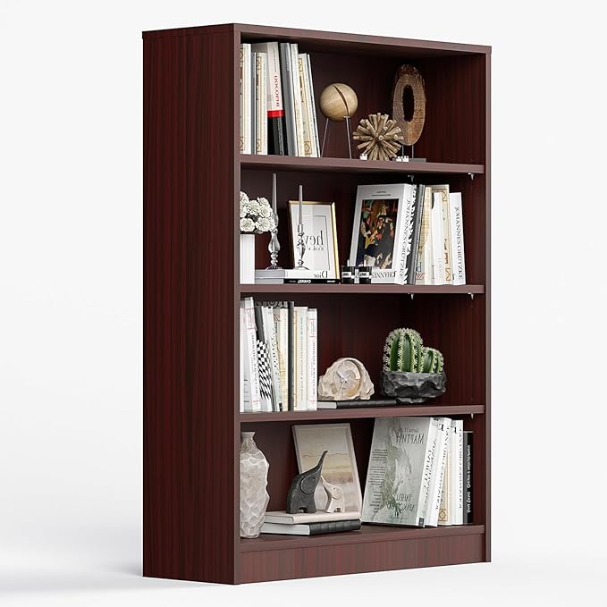 Farini 4 Shelf boockase Display Bookcase Freestanding Wooden Bookshelves for Home Office Living Room,48 Inch Height,Mahogany - LeafyLoom