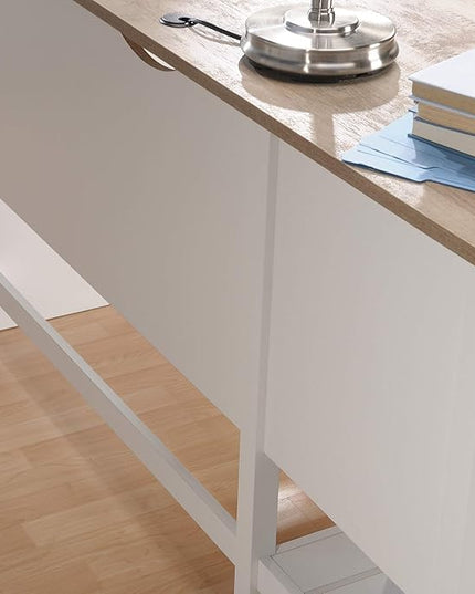 Sauder Cottage Road L-Desk, L: 65.12" x W: 58.66" x H: 29.76", Soft White Finish - LeafyLoom