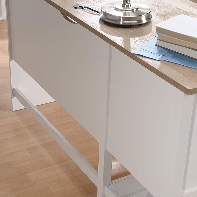 Sauder Cottage Road L-Desk, L: 65.12" x W: 58.66" x H: 29.76", Soft White Finish - LeafyLoom