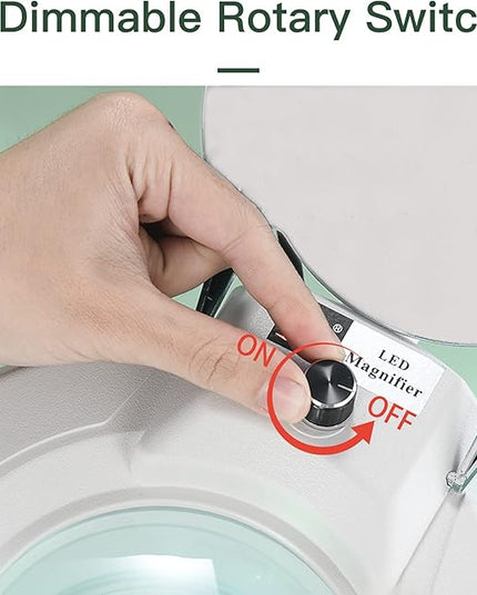 Magnifying Lamp with Clamp,Dimmable 10X Magnifier lamp, 5 Inches Magnifier Glass, Adjustable Stainless Steel Lamp Arm for Reading,Craft,Knitting (White Cover) - LeafyLoom