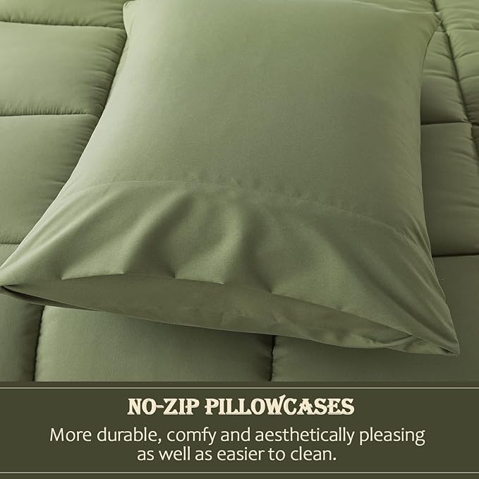WhatsBedding King Size Comforter Set, Sage Green Lightweight All Season Soft Down Alternative Bed Comforter, 3 Pieces Bedding Set with 2 Pillowcases, King, 102"x90" - LeafyLoom