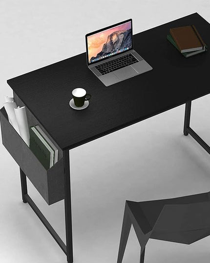 CubiCubi Computer Desk 32" Study Writing Table for Home Office, Modern Simple Style PC Desk, Black Metal Frame, Black - LeafyLoom