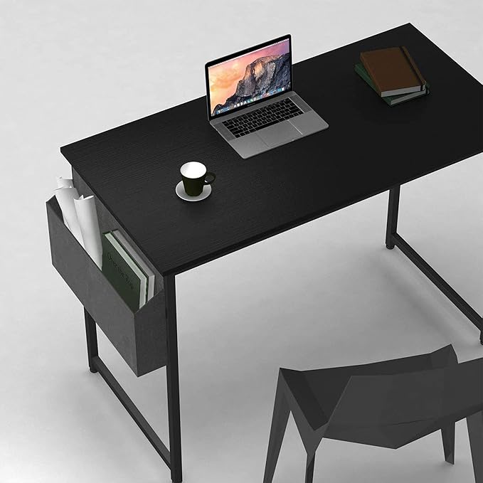 CubiCubi Computer Desk 32" Study Writing Table for Home Office, Modern Simple Style PC Desk, Black Metal Frame, Black - LeafyLoom