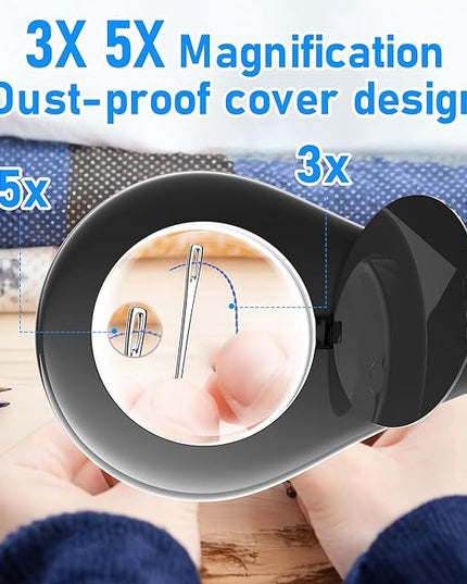 Magnifying Glass with Light, Flexible Gooseneck 3X&5X Glass Lens LED Magnifying Desk Lamp with Clamp, Hand Free Magnifying Lamp with Dust Cover for Reading, Painting, Craft, Repair - LeafyLoom