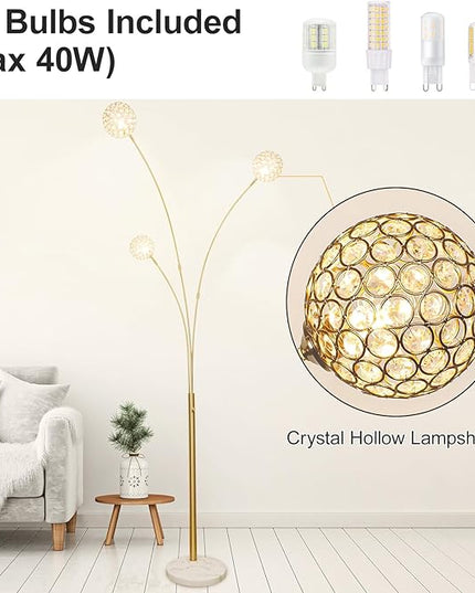 Depuley Floor Lamp, 3-Light Adjustable Metal Floor Lamps with Marble Base, Dimmable Tall Pole Tree Standing Lamp with Flexible Rotating Lights for Living Room, Bedroom(Gold, G9 Bulbs Included) - LeafyLoom