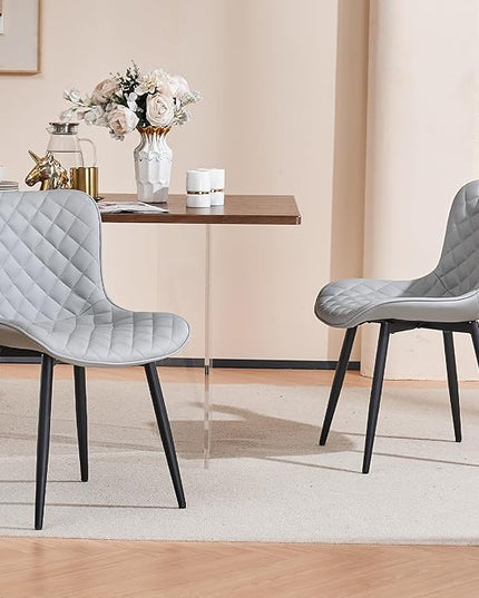 Kidol & Shellder Gray Dining Chairs Modern Upholstered Dining Room Chairs Leather Armless Chairs Set of 2 for Living Room Kitchen Bedroom, 3 Mins Quick Assembly - LeafyLoom