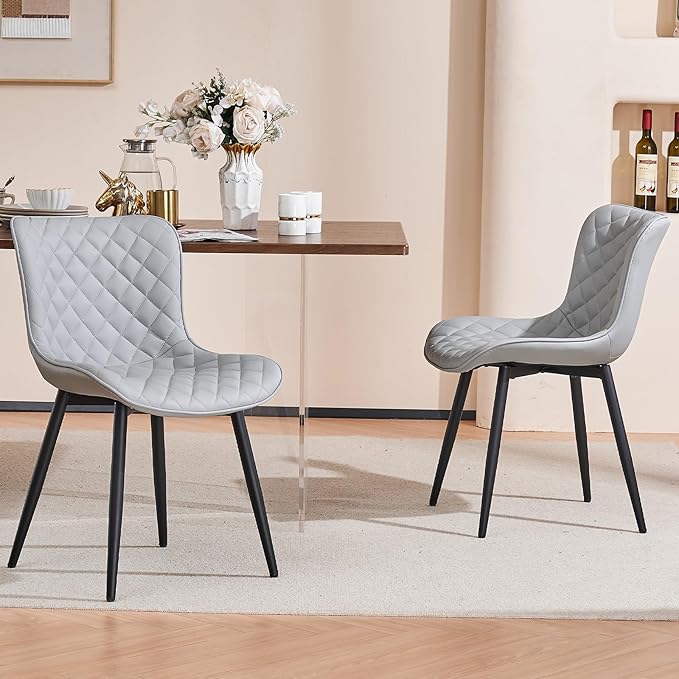 Kidol & Shellder Gray Dining Chairs Modern Upholstered Dining Room Chairs Leather Armless Chairs Set of 2 for Living Room Kitchen Bedroom, 3 Mins Quick Assembly - LeafyLoom