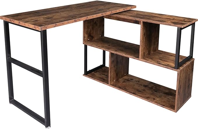 Tektalk Rotatable Corner Table Retro Desk Corner Computer Desk PC Laptop Study Table Workstation Home Office - LeafyLoom