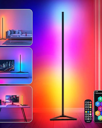 MIHEAL RGB Corner Floor Lamp, 56" Color Changing LED Corner Lamp with APP Control, Modern Standing Lamp with Music Sync and 16 Million DIY Colors, Heavy Base for Bedroom Living Room Gaming Room - LeafyLoom