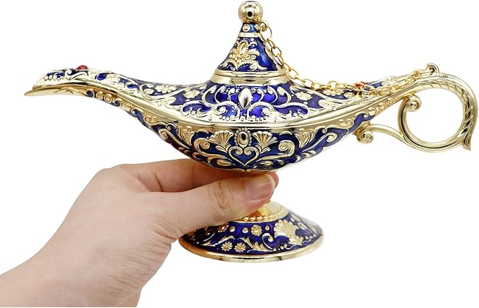Classic Vintage Rare Legend Aladdin Magic Genie Costume Lamp Home Table Decoration & Gift, Royal Blue - LeafyLoom