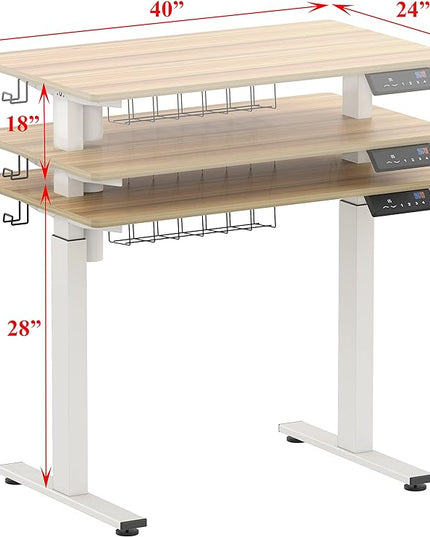 SHW Memory Preset Electric Height Adjustable Standing Desk, 40 x 24 Inches, Oak - LeafyLoom