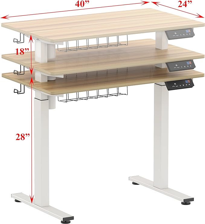 SHW Memory Preset Electric Height Adjustable Standing Desk, 40 x 24 Inches, Oak - LeafyLoom
