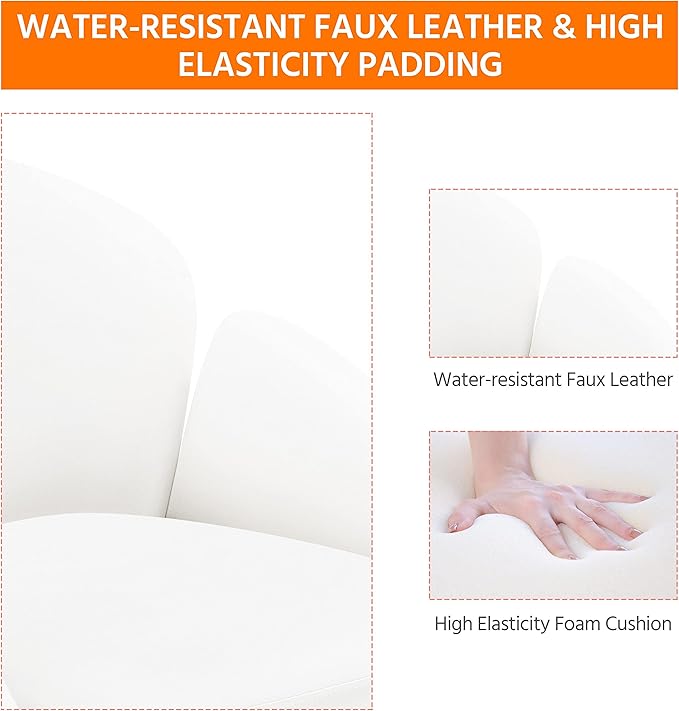 Yaheetech Cute Petal Desk Chair Home Office Swivel Upholstered Leather Makeup Vanity with Armrests for Bedroom Modern Computer Rolling Women White - LeafyLoom