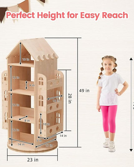 Rotating Bookshelf 360 Display 4 Tier Floor Standing Bookcase Storage Rack for Kids&Adults Bookshelf, Wood Book Shelf, Storage Book Bookrack - LeafyLoom