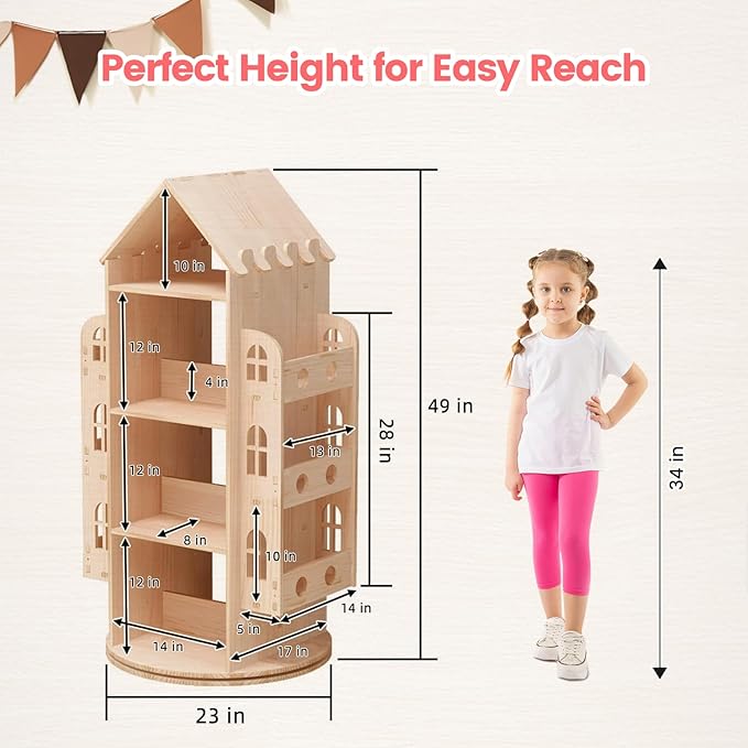Rotating Bookshelf 360 Display 4 Tier Floor Standing Bookcase Storage Rack for Kids&Adults Bookshelf, Wood Book Shelf, Storage Book Bookrack - LeafyLoom