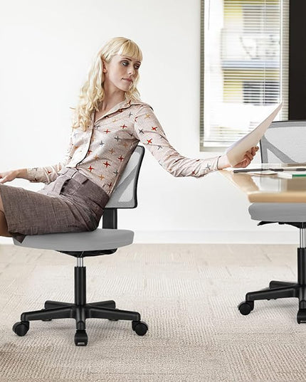 Armless Small Home Office Desk Chair, Ergonomic Low Back Computer Chair, Adjustable Rolling Swivel Task Chair with Lumbar Support for Small Space, 1 Pack, Grey - LeafyLoom