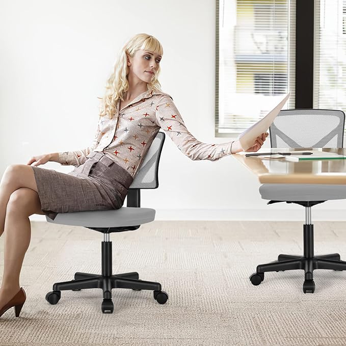 Armless Small Home Office Desk Chair, Ergonomic Low Back Computer Chair, Adjustable Rolling Swivel Task Chair with Lumbar Support for Small Space, 1 Pack, Grey - LeafyLoom