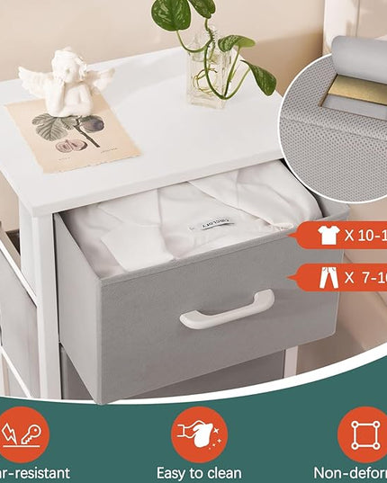 Yoobure Nightstand with 3 Fabric Drawers, Storage Drawers Small Dresser for Bedroom, Night Stands Bedside Tables Closet Drawers Dressers & Chests Organizer Unit Fabric Dresser for Hallway College Dorm - LeafyLoom
