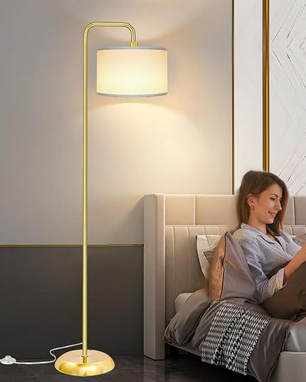 [Upgraded] LED Floor Lamp for Living Room, 3 Color Temperature Floor Lamp with Foot Switch Modern Standing Lamp Tall Pole Floor Reading Lamp for Bedroom, Study Room, Office, 9W Bulb Included, Gold - LeafyLoom