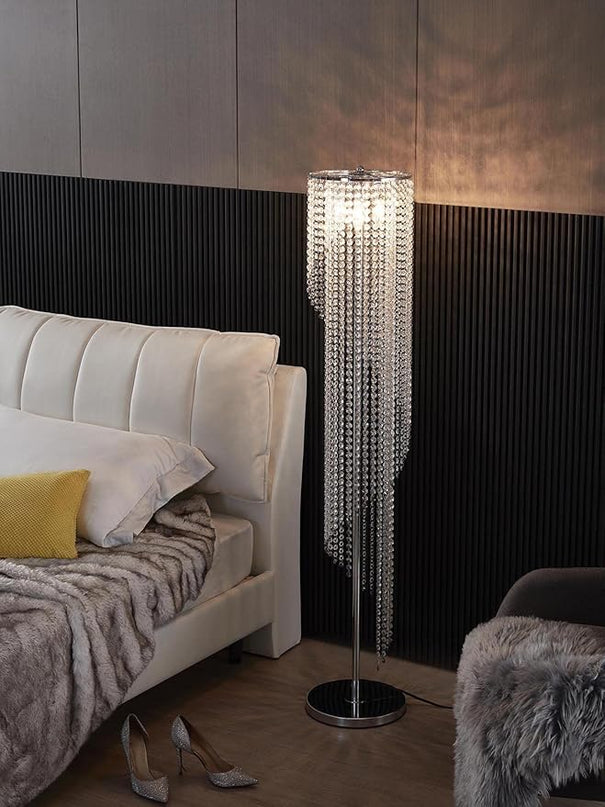 Silver Crystal Floor Lamp S Shape Chrome Finish - LeafyLoom