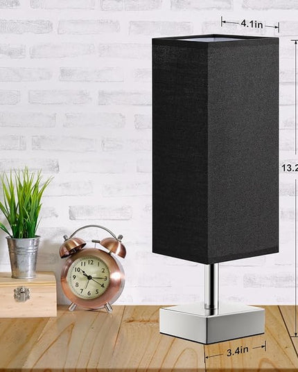 Black Small Table Lamp for Nightstand - Bedside Lamps for Nightstand, Minimalist Bedroom Lamp with Sliver Base, Desk Reading Lamp for Kids Room Living Room Office - LeafyLoom