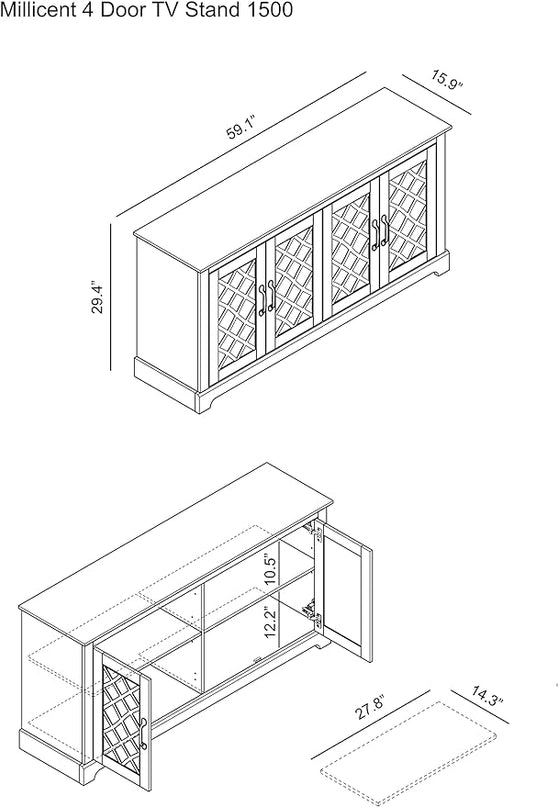 Galano Millicent TV Stand for 65+ Inch TV, Tall Entertainment Center with Mirror Doors, Rustic Media Console with Storage Shelves, Wood Television Stand for Living Room, Mexican Grey - LeafyLoom