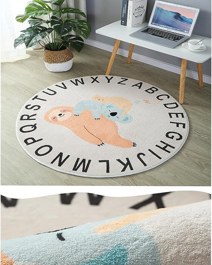 ABC Round Rug for Kids Warm and Soft Alphabet Nursery Animal Area Rugs Fun Rugs for Play Rooms Non-Slip Mats Crawling Mats Decorative Rugs for Bedrooms Living Rooms (Sloth, 31in) - LeafyLoom