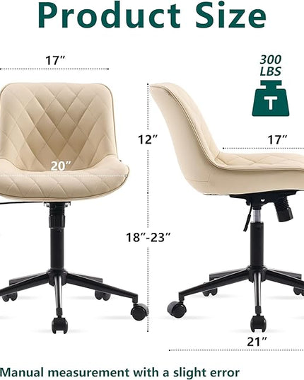 YOUNUOKE Comfortable Desk Chair, Home Office Chairs with Wheels, Armless Samll Comfy Vanity Chairs, PU Leather Computer Task Work Desk Chairs, Beige - LeafyLoom