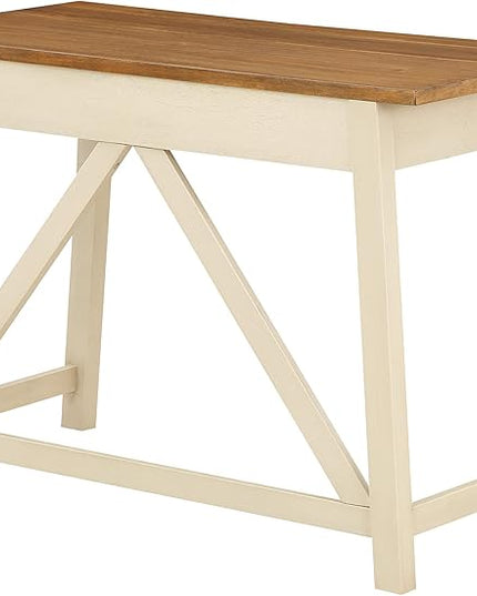 OSP Home Furnishings Milford Rustic 42 Inch Writing Desk with 2 Drawers and Burnished Decorative Hardware, Antique White - LeafyLoom