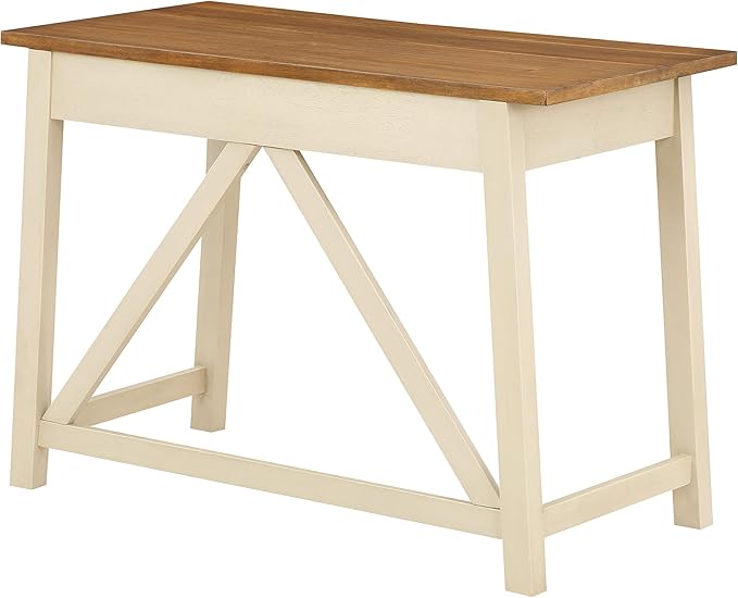 OSP Home Furnishings Milford Rustic 42 Inch Writing Desk with 2 Drawers and Burnished Decorative Hardware, Antique White - LeafyLoom