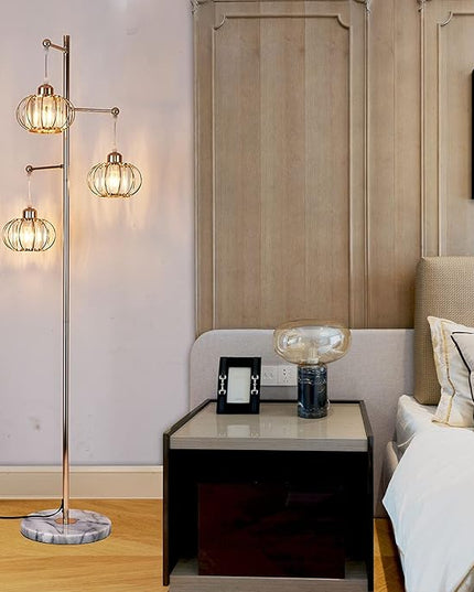 Hsyile KU300259 Industrial Style Crystal Tree Floor Lamp for Living Room,Bedroom,Office,Golden Floor Light,3 Lights - LeafyLoom