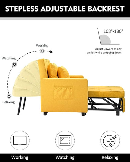 XSPRACER [UPDATED] Convertible Chair Bed, Sleeper Chair Bed 3 in 1, Stepless Adjustable Backrest,Armchair, Sofa, Bed, Linen, Yellow, Single One - LeafyLoom