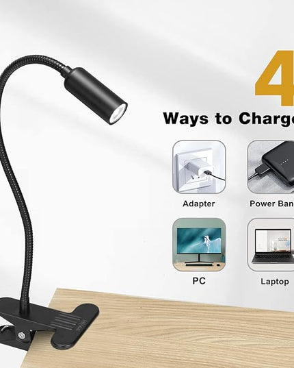 JHD Led Desk Lamp with Clamp - 10 Brightness Levels, 12" Flexible Gooseneck,Eye Protection USB Lamp - Suitable for Home Office, Reading, Bed Light,Quality Black Metal Clamp Light,Headboard Lamp - LeafyLoom