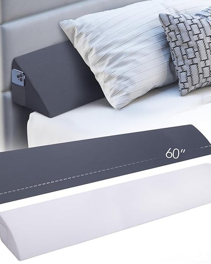 Queen Size (60"x10"x6") Bed Wedge Pillow, Headboard Pillow Wedge,Mattress Wedge, Bed Gap Filler, Memory Foam Bed Wedge with 2 Removable Washable Cover, Gray/White - LeafyLoom