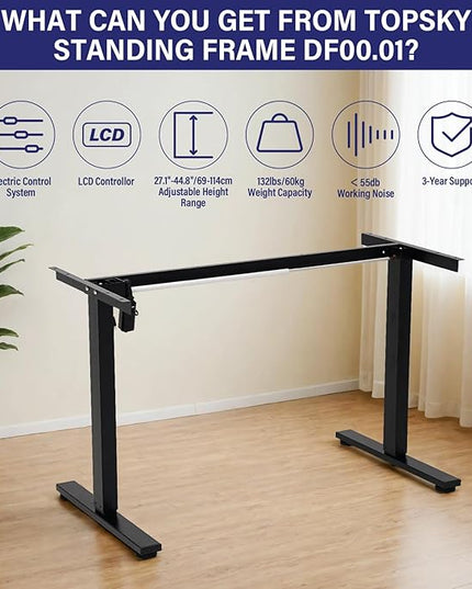 TOPSKY Single Motor 2-Stage Electric Adjustable Standing Computer Desk for Home and Office with 27.1"-44.8" Adjustable Height Range DF00.01 (White Frame only) - LeafyLoom