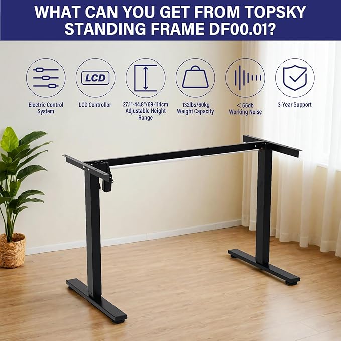 TOPSKY Single Motor 2-Stage Electric Adjustable Standing Computer Desk for Home and Office with 27.1"-44.8" Adjustable Height Range DF00.01 (White Frame only) - LeafyLoom