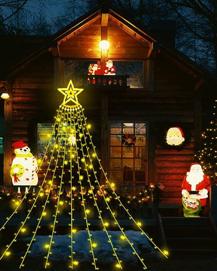 Christmas Lights Outdoor, Aokudoni 12.6ft 8-Lighting Modes Waterfall Lights for Christmas, Outdoor Christmas Decorations for Yard, Christmas Lights for Tree House Holiday Party, Warm White Aokudoni