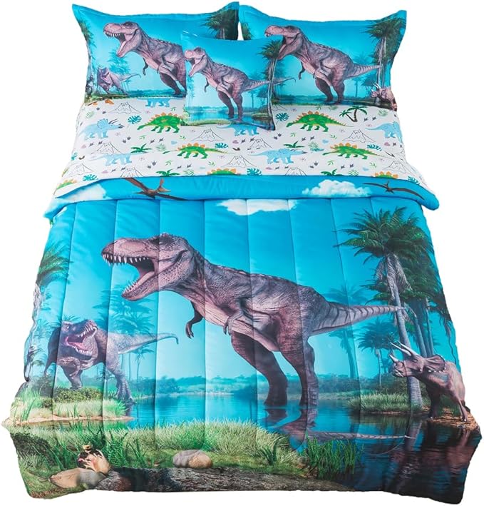 ADASMILE A & S Dinosaur Comforter Twin for Boys Dinosaur Twin Bedding Set for Kids 6 Pieces Dinosaur Comforter Set with Dinosaur Sheets Bed in A Bag T-Rex Dinosaur Comforter and Sheets Set Home Decor - LeafyLoom