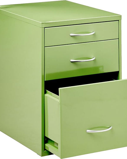 OSP Home Furnishings HPB Heavy Duty 3-Drawer Metal File Cabinet for Standard Files and Office Supplies, Green Finish - LeafyLoom