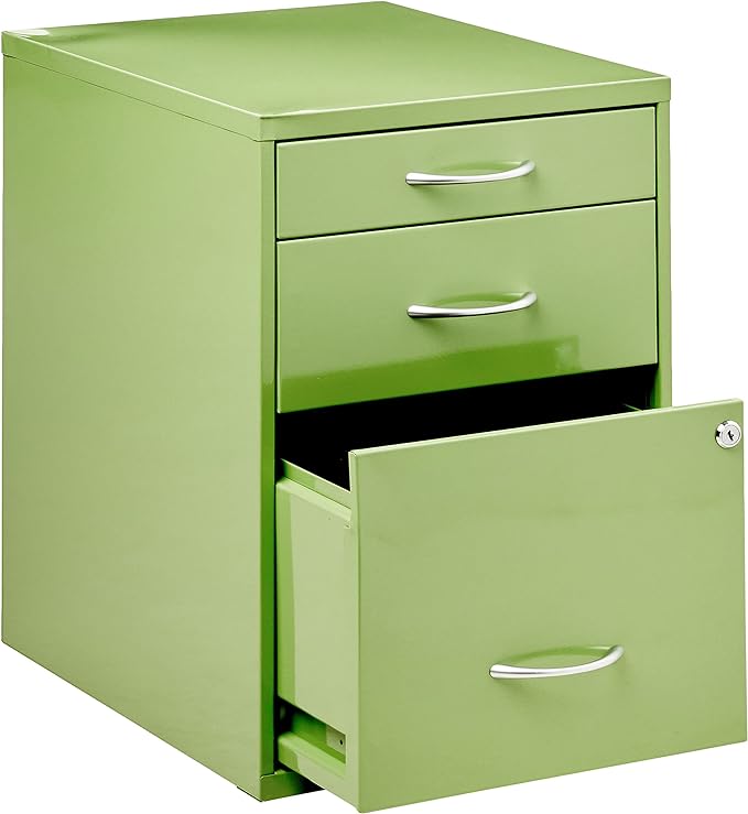 OSP Home Furnishings HPB Heavy Duty 3-Drawer Metal File Cabinet for Standard Files and Office Supplies, Green Finish - LeafyLoom