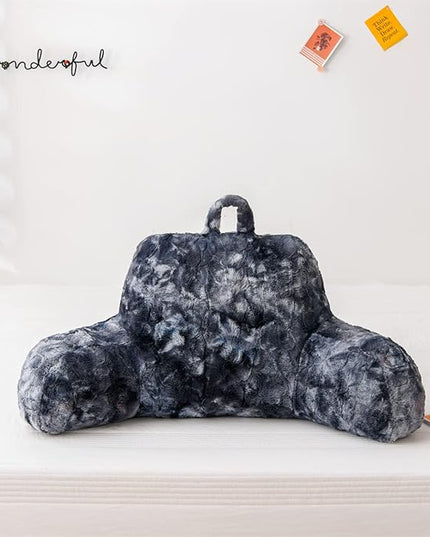 A Nice Night Faux Fur Reading Pillow Bed Wedge Large Adult Children Backrest with Arms Back Support for Sitting Up in Bed/Couch for Bedrest,Tie Dyed Gray - LeafyLoom