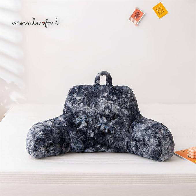 A Nice Night Faux Fur Reading Pillow Bed Wedge Large Adult Children Backrest with Arms Back Support for Sitting Up in Bed/Couch for Bedrest,Tie Dyed Gray - LeafyLoom